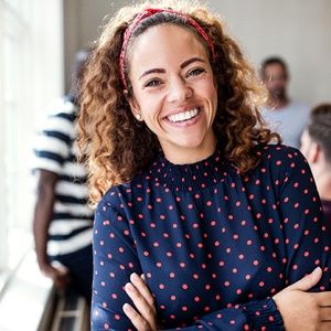 Closeup of woman smiling with white, healthy teeth