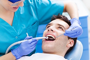 Man at the dentist’s office for emergency dentistry