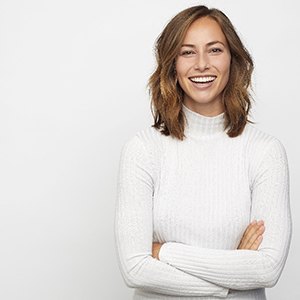 Woman with a straight smile after braces.